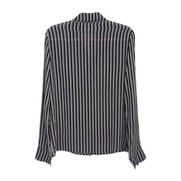 REFORMATION Black Striped Violet Blouse Sheer Viscose Button Front Womens Medium - Picture 2 of 5